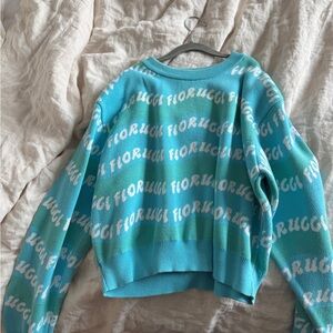 Fiorucci Teal and White Logo Sweater